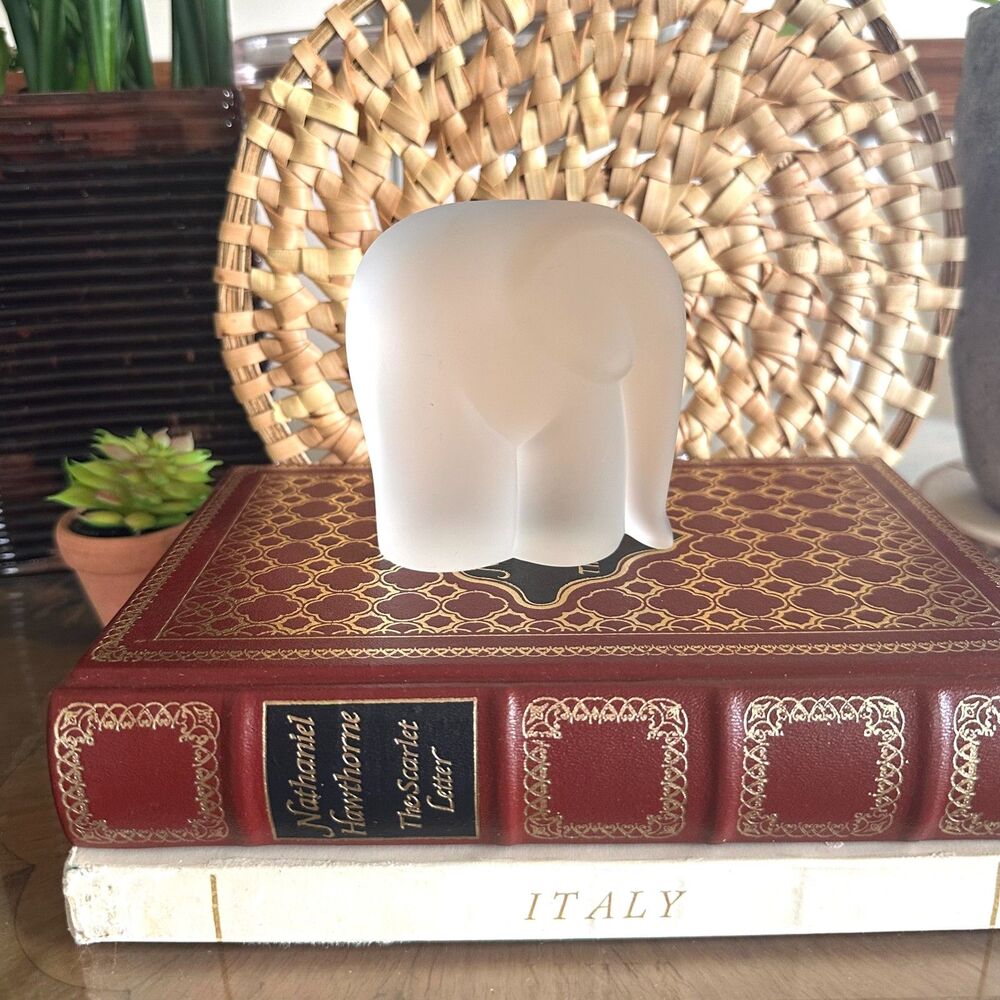 Vintage Satin Glass Elephant Sculpture, Minimalist Paperweight Figurine